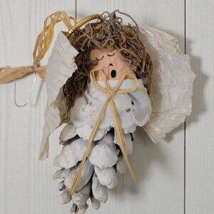 Handmade Pinecone Angel Ornament Christmas Holiday Primitive 5"